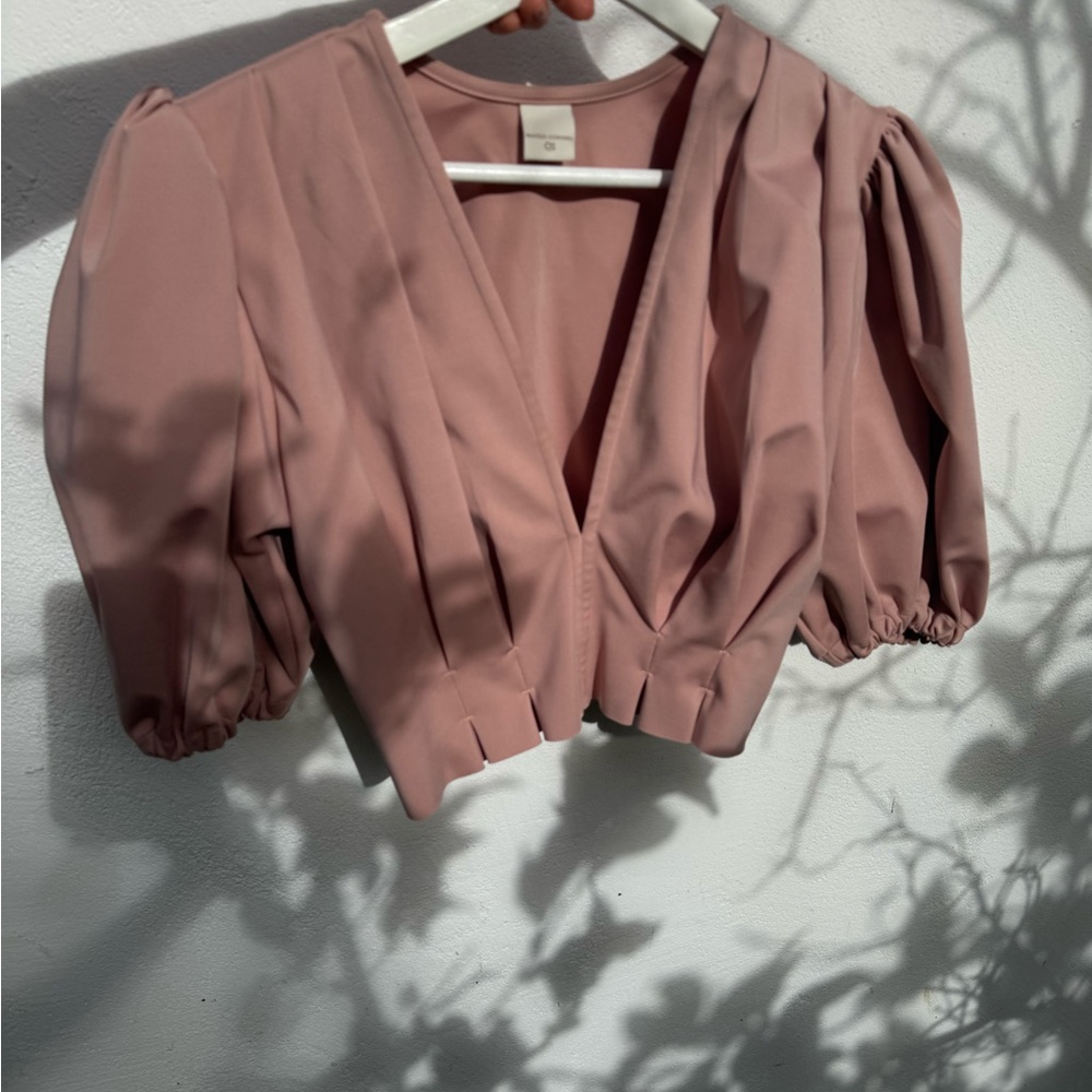 Maygel Coronel Rose Blush Women's Crop Top with Puff Sleeves